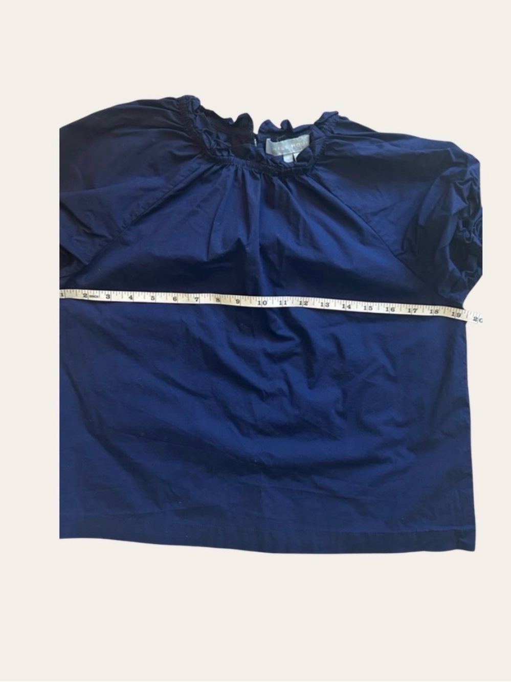 Hill House Navy Short-Sleeve Round Collar Ruffled Top Size Small - Picture 5 of 10